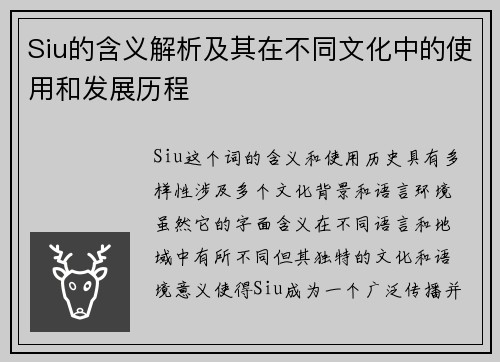 Siu的含义解析及其在不同文化中的使用和发展历程